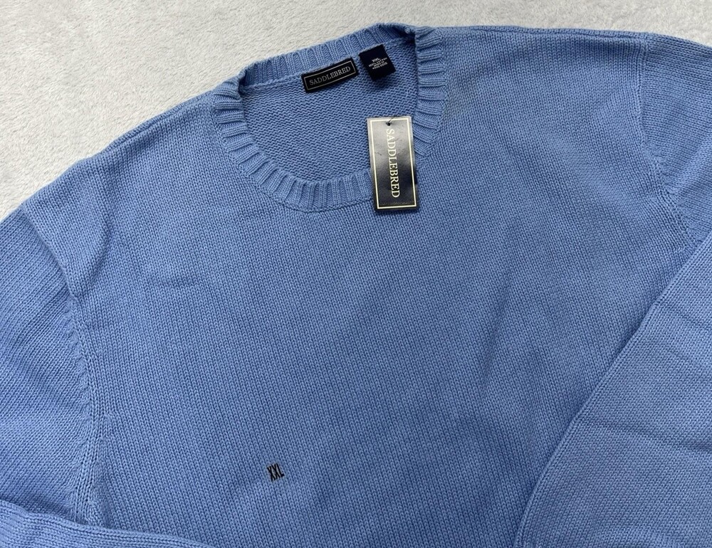 Saddlebred Long Sleeve Blue Men’s 2XL Crew Neck Sweater NWT $40 100% Cotton
